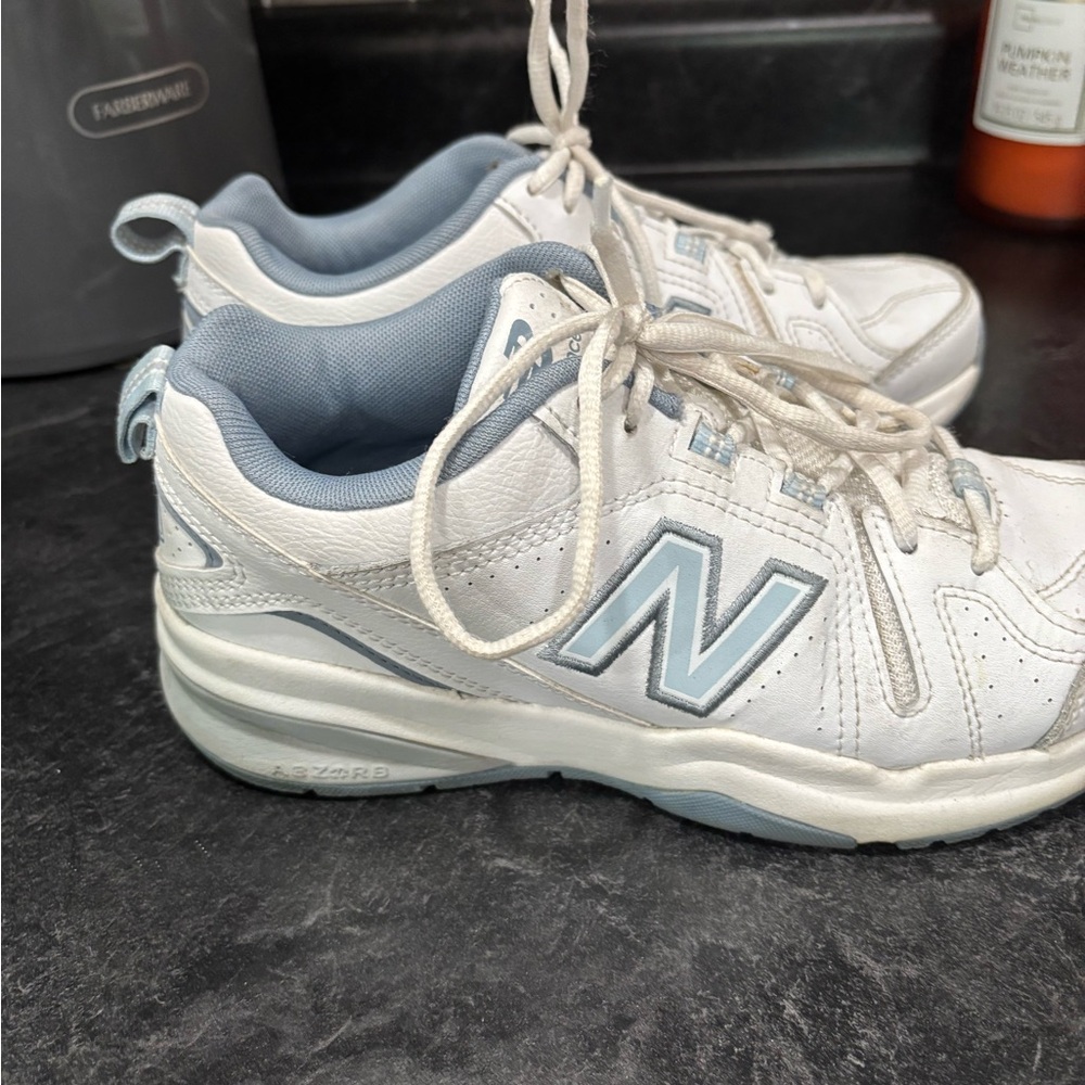 New Balance White and Light Blue Athletic Shoes